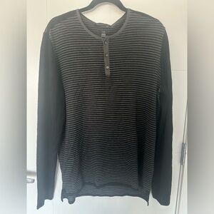 John Varvatos USA Luxe Striped Henley Sweater Large Wool Blend Black Gray